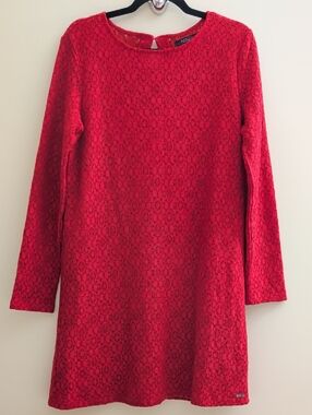 MOHITO Collection Red Stretch Lace Long Sleeve Shift Dress Size L